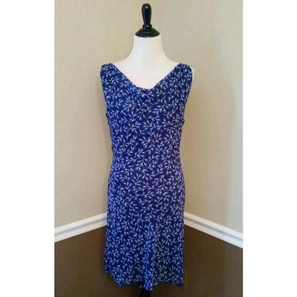 Navy Blue & Taupe Floral Draped Neckline Modcloth Midi Dress by Sweet Liberty